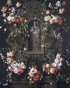 Daniel Seghers Garland of flowers with a sculpture of the Virgin Mary Spain oil painting artist